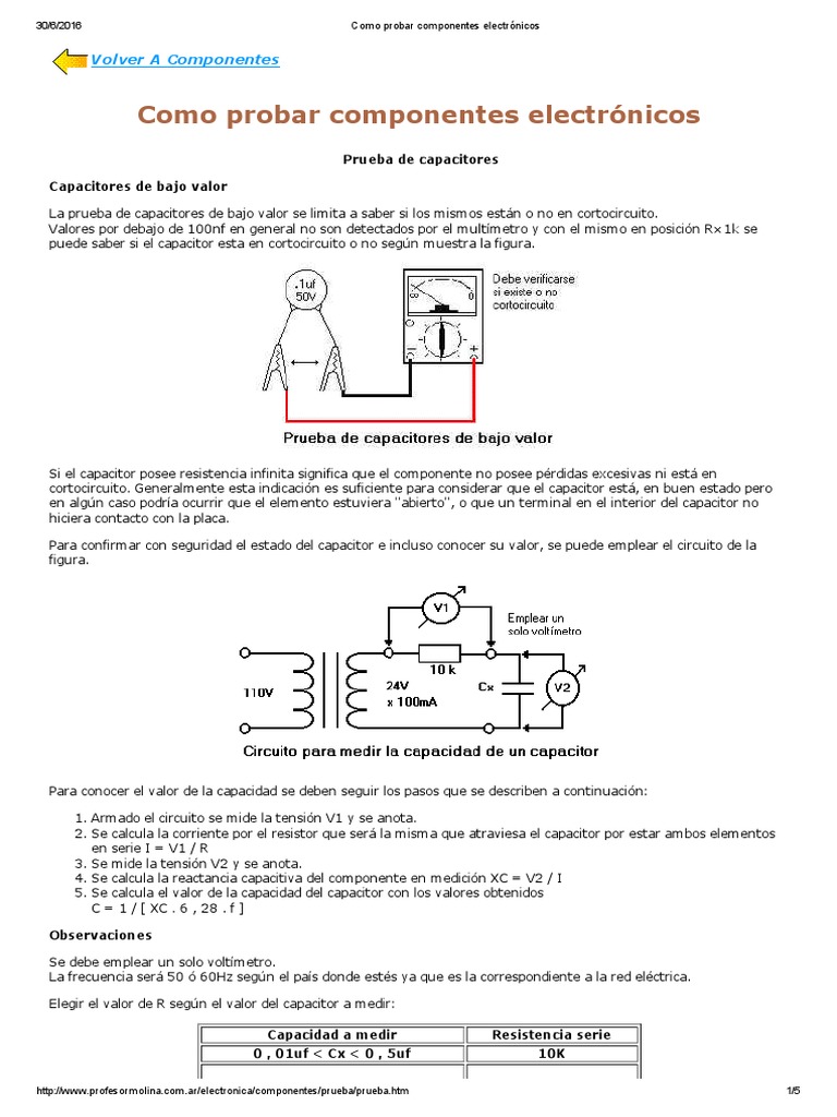 Cómo Probar Componentes Electrónicos | PDF | Condensador | Transistor
