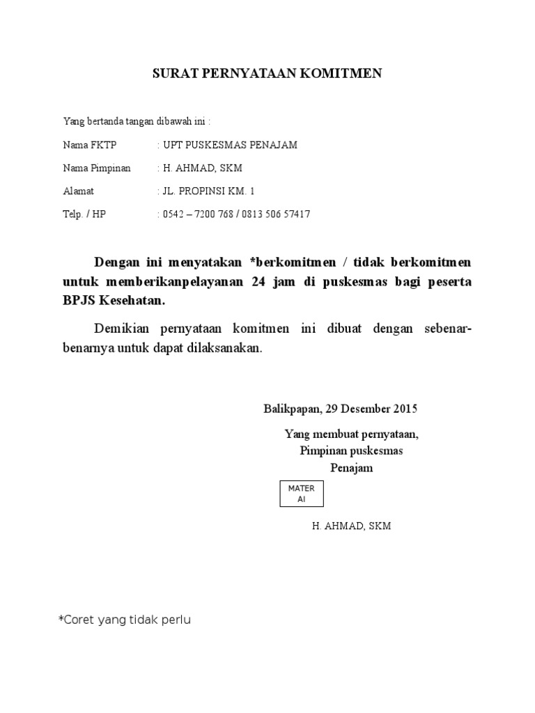 Surat Pernyataan Komitmen Bpjs