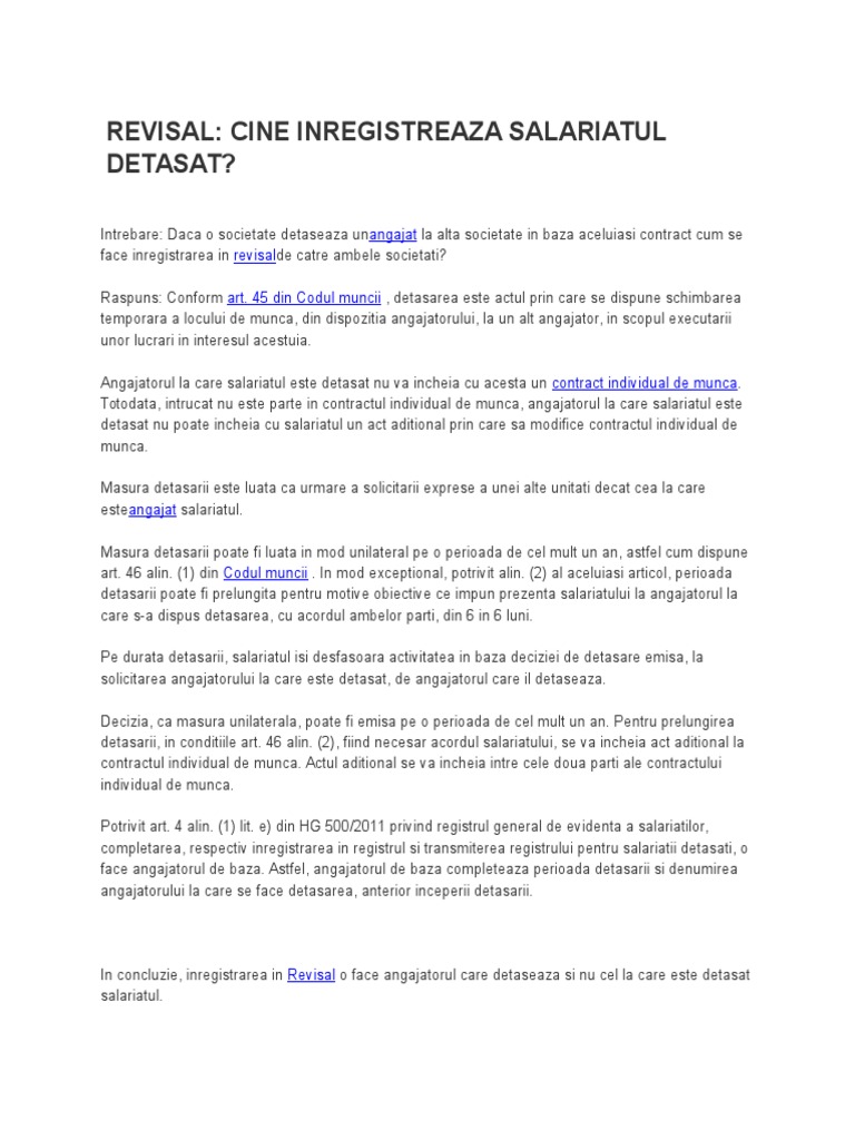 Revisal Detasare