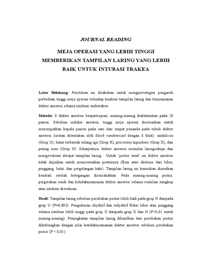Tinggi Meja Operasi dan Tampilan Laring | PDF