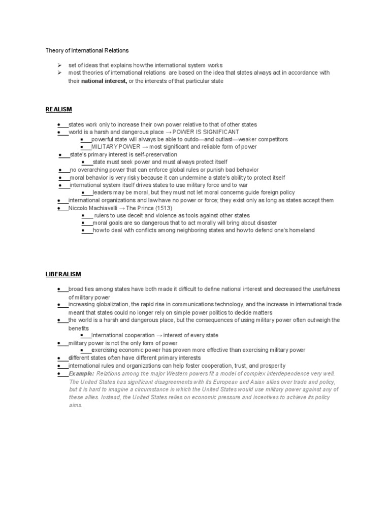 Theory of International Relations PDF International Relations