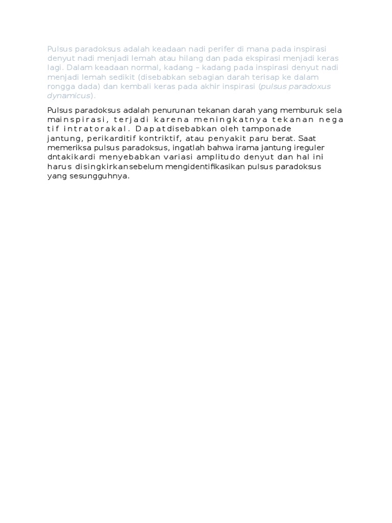 Definisi Pulsus Paradoksus dan Penyebabnya | PDF