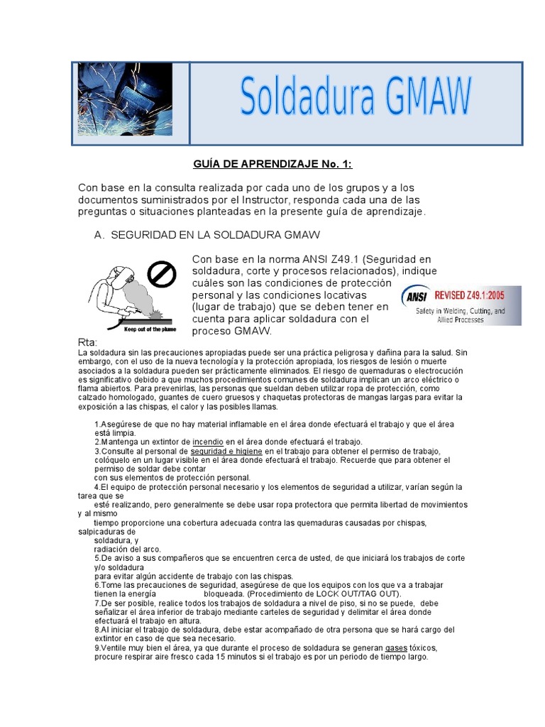 Soldadura GMAW. Guía de Aprendizaje No 1 | PDF | Soldadura | Construcción