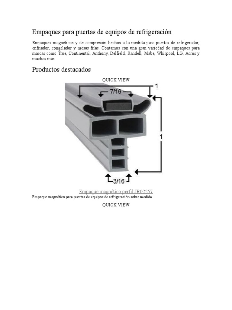 Empaque De Refrigerador PDF Preparaci n De Comida Y Bebida 