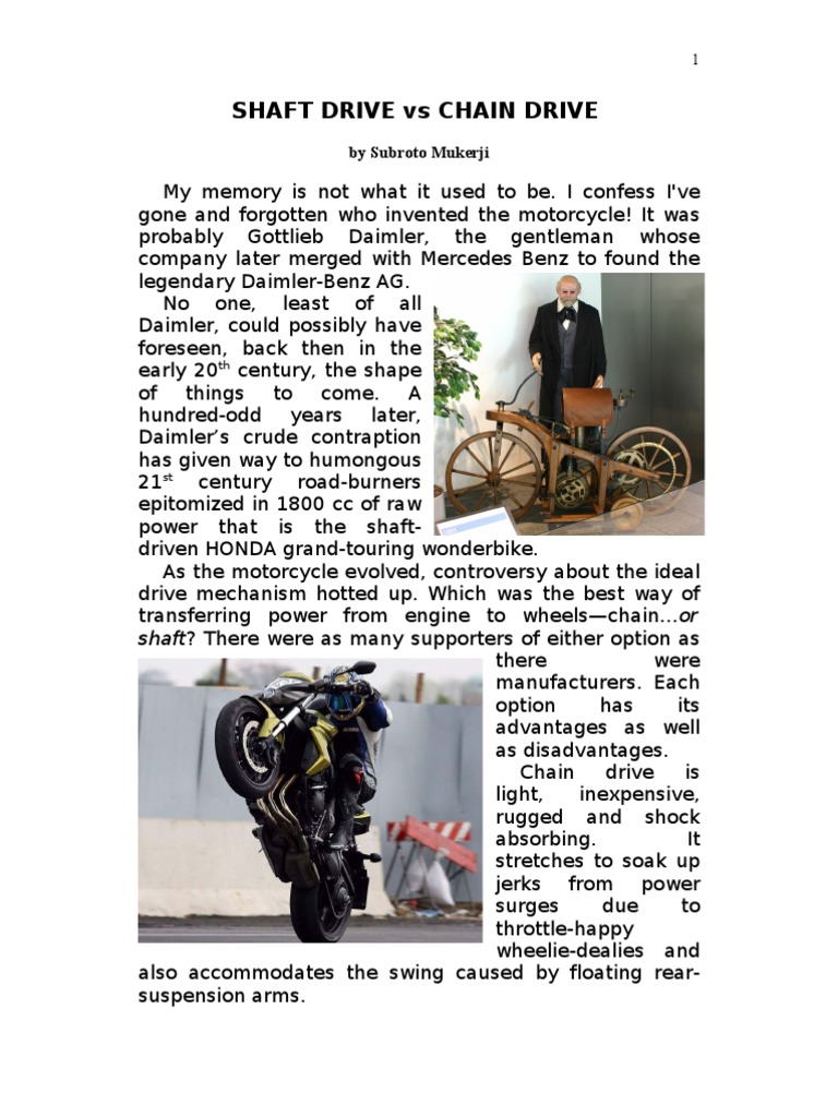 Shaft Drive Vs Chain Drive PDF Motorcycle Land Vehicles