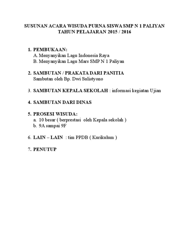 Susunan Acara Wisuda Purna Siswa Smp N 1 Paliyan