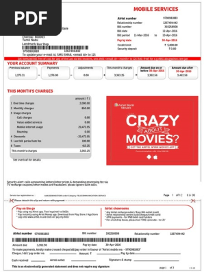 airtel postpaid duplicate bill copy