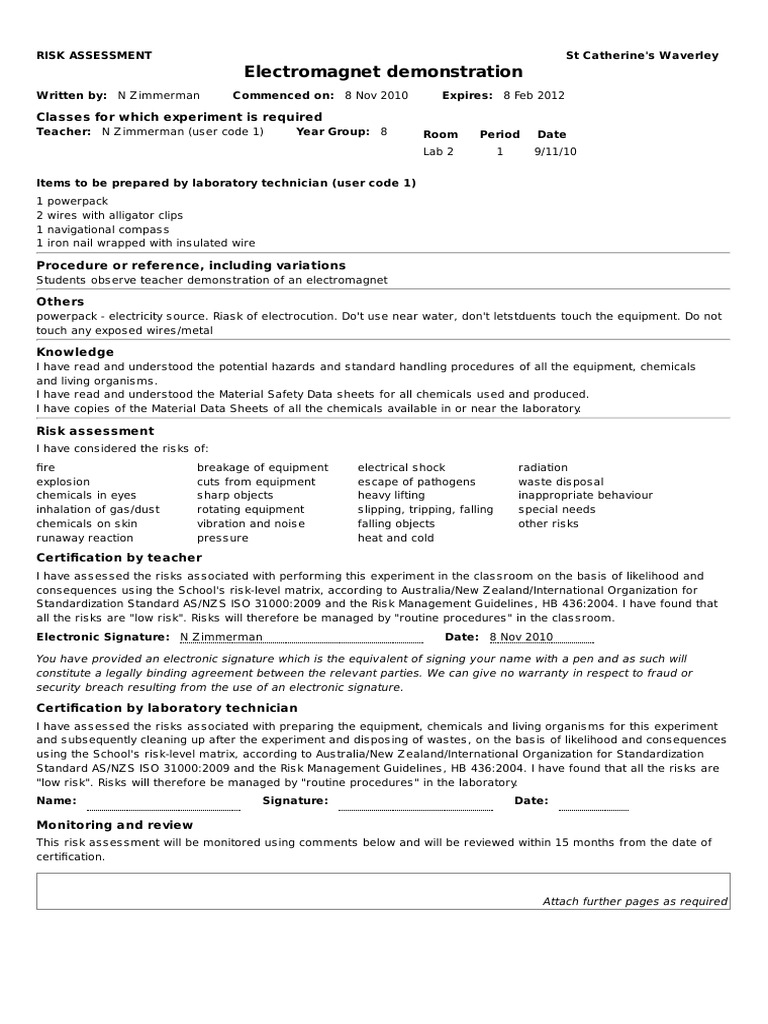 Lab Safety for Electromagnet Demo | PDF | Laboratories | Nature