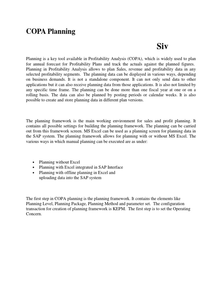 COPA Planning PDF Text File Microsoft Excel