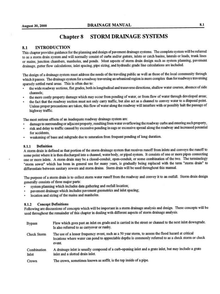 Drainage Manual - Chapter 8 Storm Drainage System PDF | PDF
