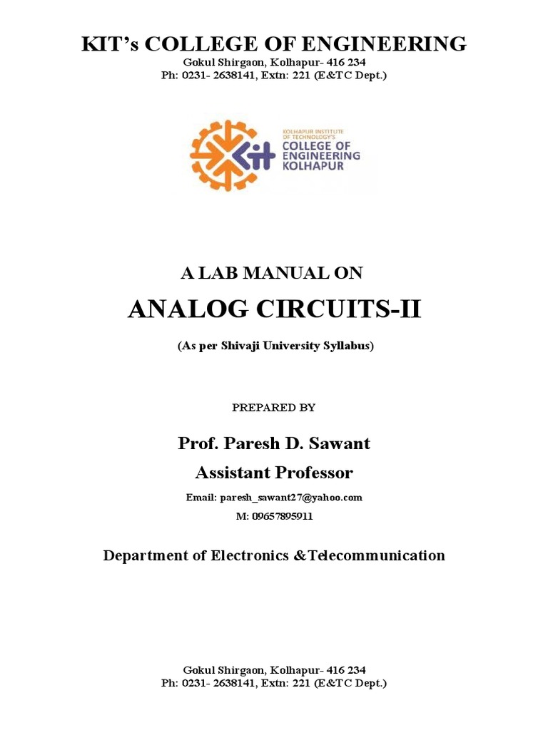 Analog Circuits-II Lab Manual | PDF | Amplifier | Electronic Oscillator
