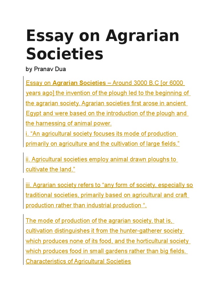 Essay On Agrarian Societies PDF Society Tribe