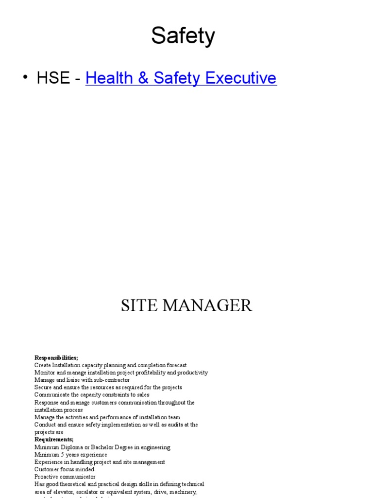 Site Manager Role in Safety Management | PDF