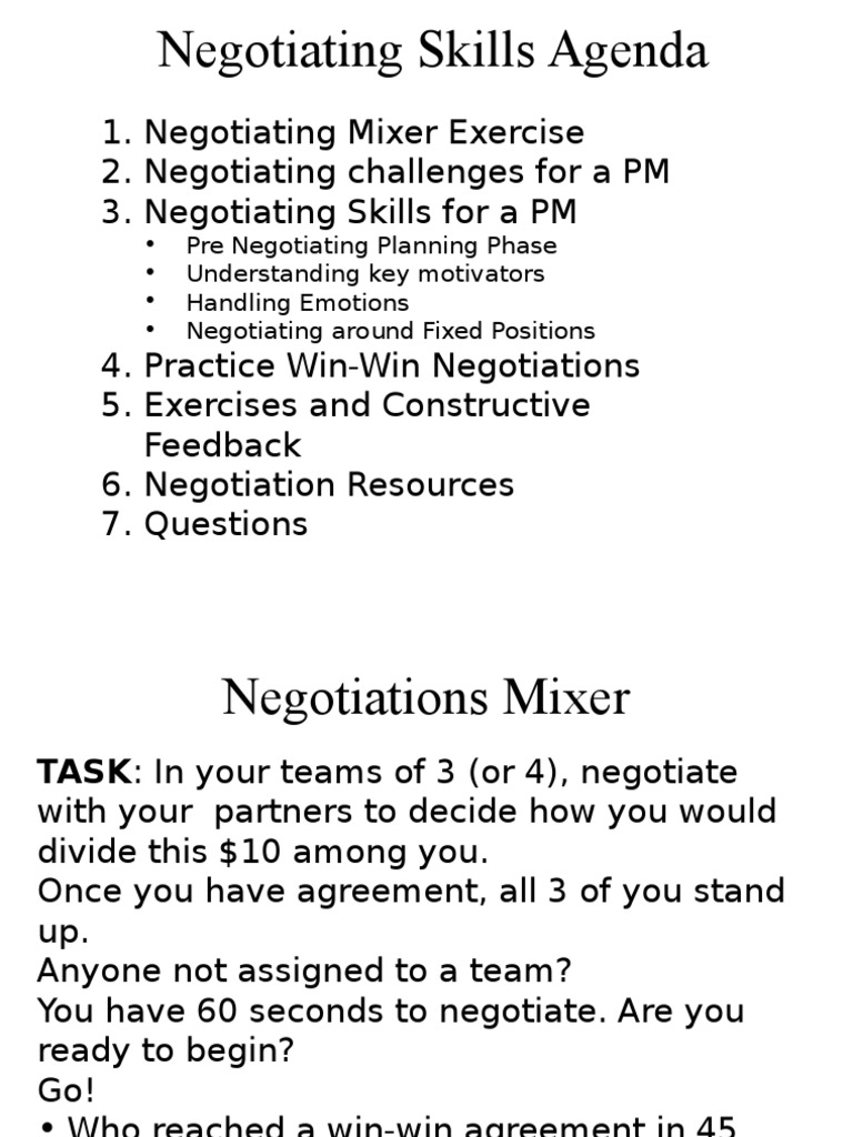 Negotiation Skills Training Agenda | PDF | Negotiation | Cognition
