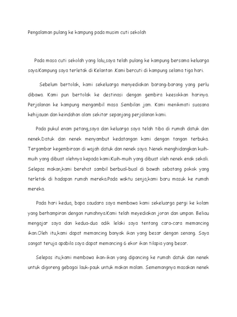 Pengalaman Pulang Ke Kampung Pada Musim Cuti Sekolah Pdf