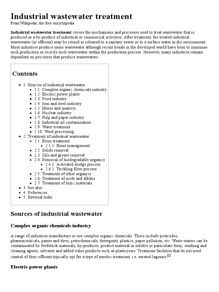 Industrial Wastewater Treatment Wikipedia, The Free Encyclopedia PDF Wastewater