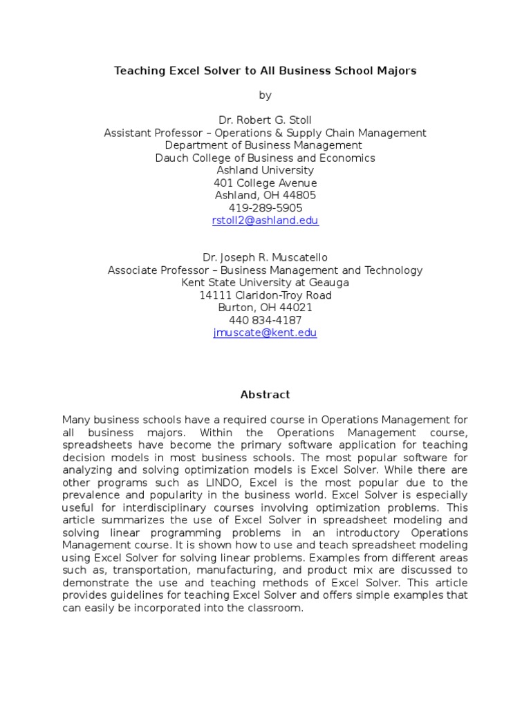 Teaching Excel Solver for Optimization | PDF | Linear Programming ...