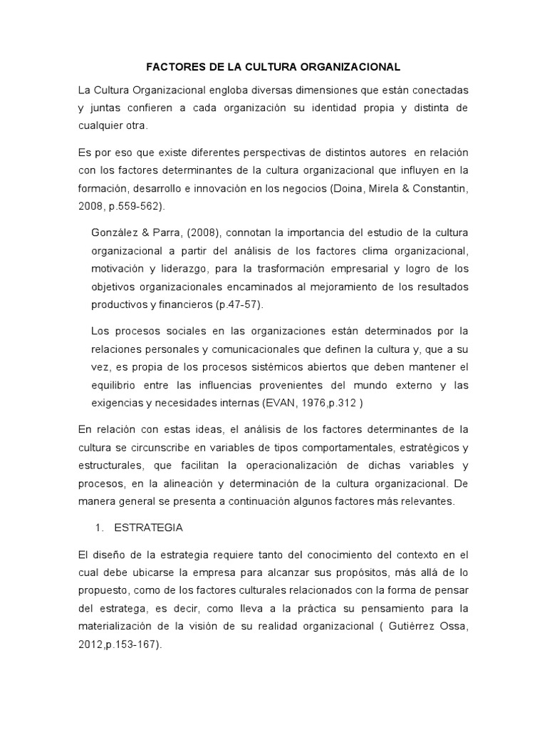 Factores de La Cultura Organizacional | PDF | Cultura organizacional ...