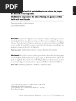 Exposição Infantil à Publicidade Em Sites de Jogos Do Brasil e Da Espanha