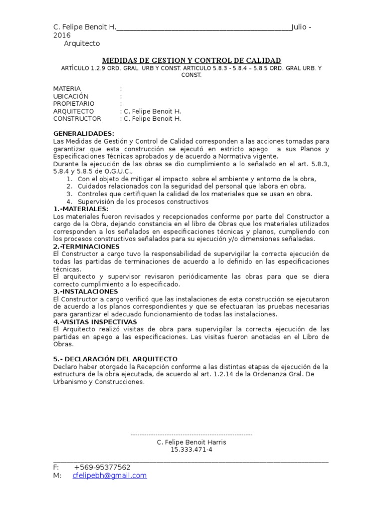 Medidas de Control de Calidad en Construcción | PDF | Tecnología