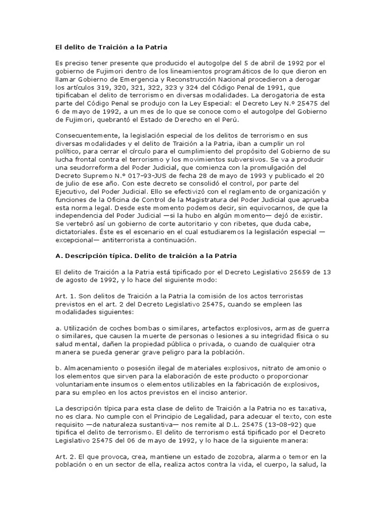 El Delito de Traición a La Patria Castigos Delito