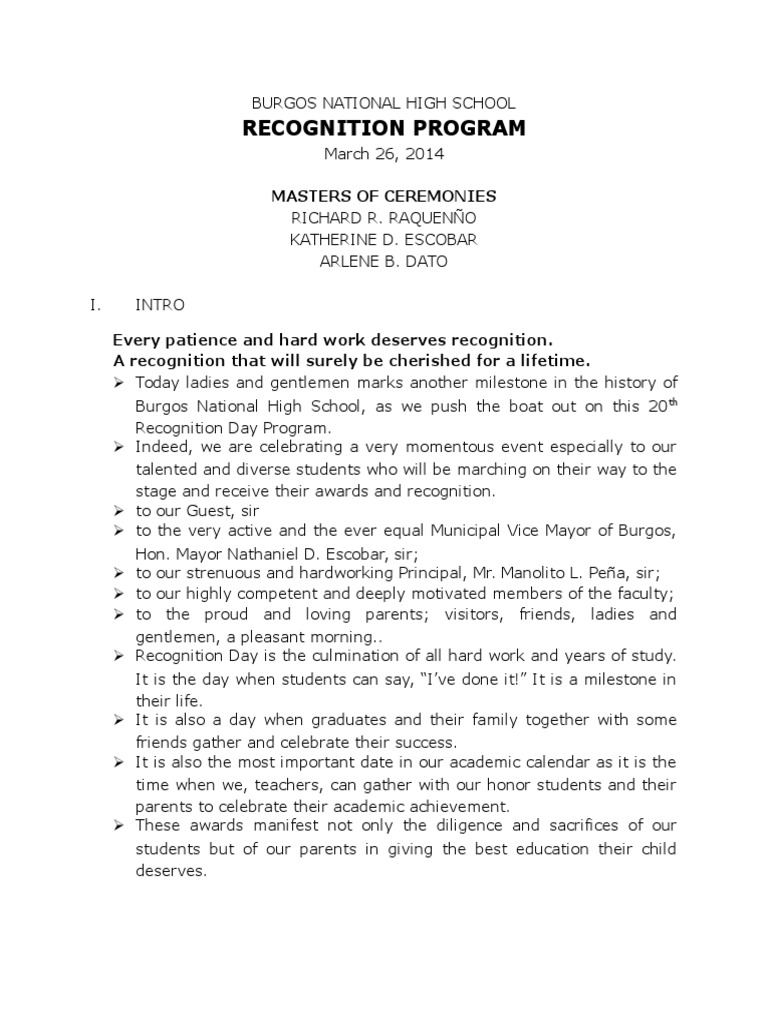 Script of Recognition Program | Personal Growth