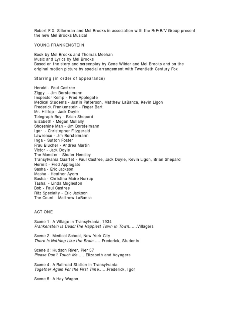 Young Frankenstein Musical Overview | PDF | Broadway Theatre | Theatre
