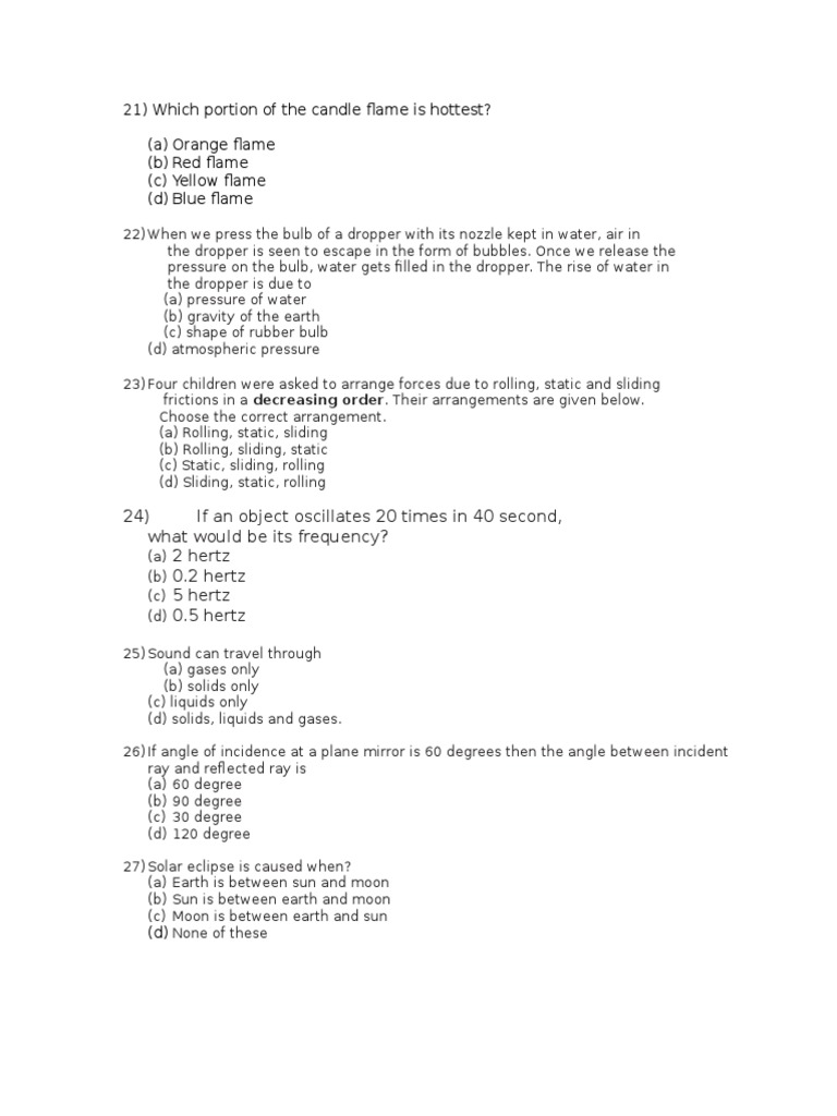 21) Which Portion of The Candle Flame Is Hottest? (A) Orange Flame (B
