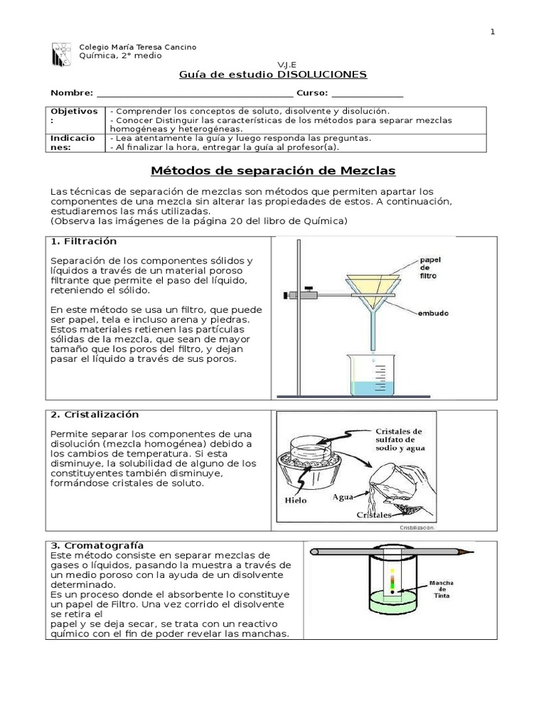 Guía Metodos Separación de Mezclas