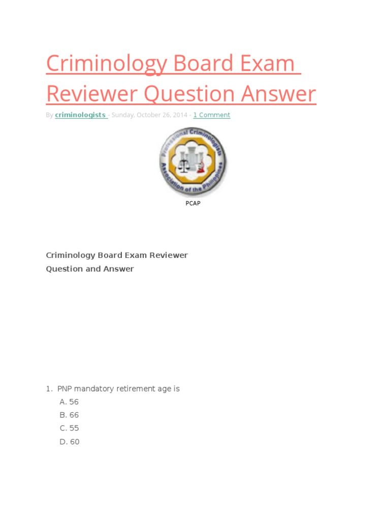Criminology Board Exam Reviewer Question Answer: Criminologists | PDF