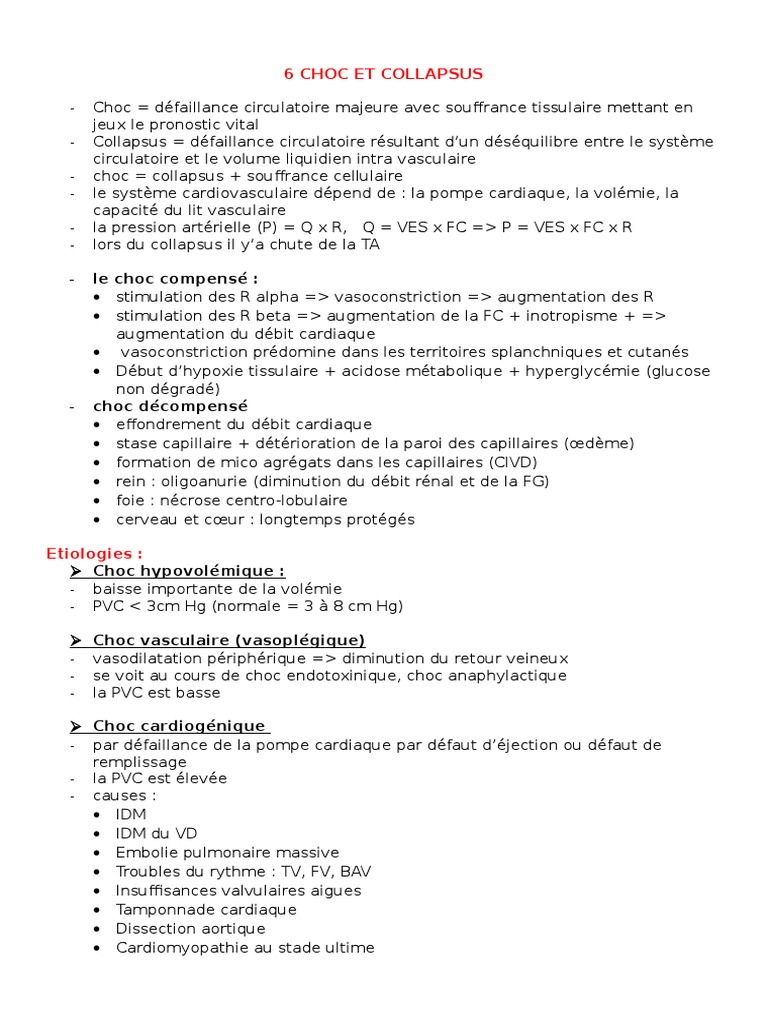 9 Choc Et Collapsus PDF État de choc circulatoire Vaisseau sanguin