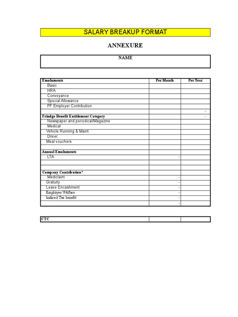 Salary Breakup Format Pdf