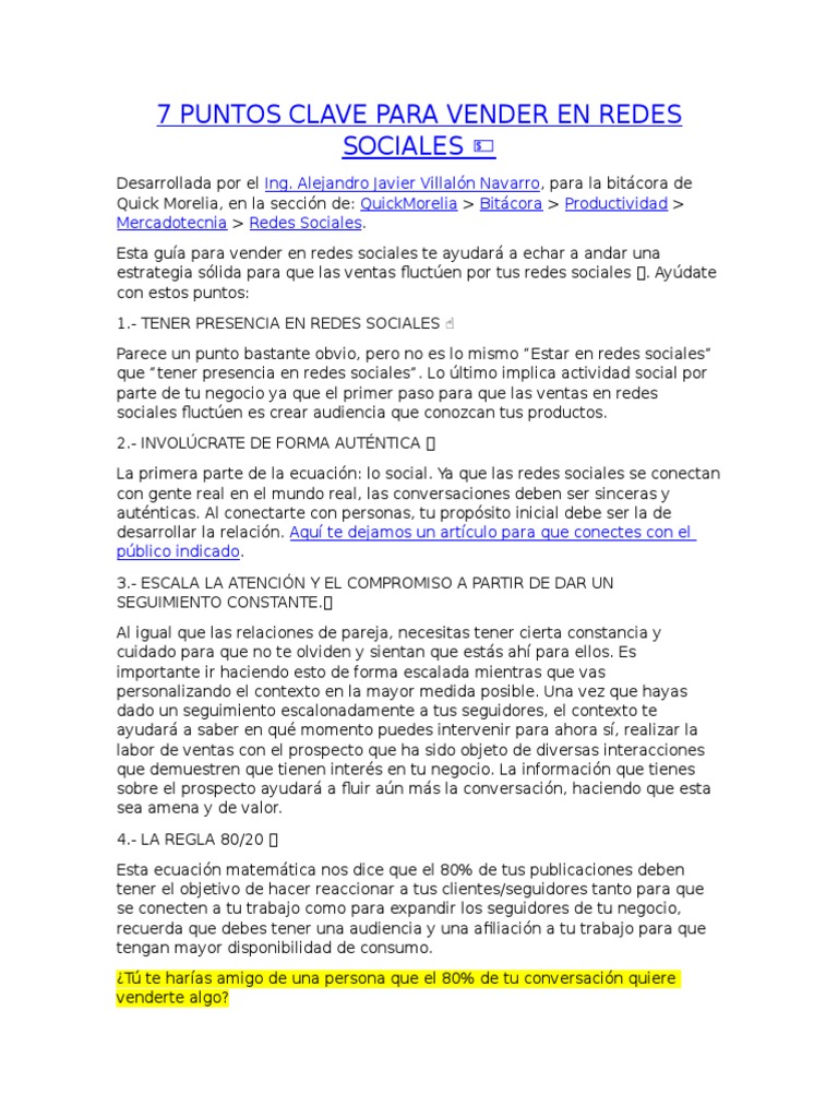 7 Puntos Clave para Vender en Redes Sociales | PDF | Servicio de redes ...