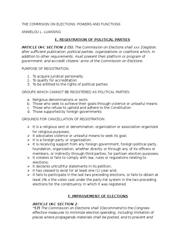 Commission on Elections: Functions & Rules | PDF