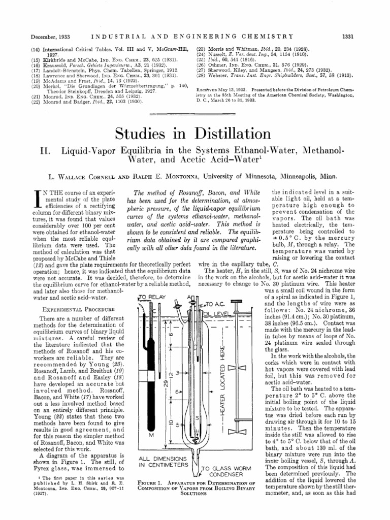 Equilibrium Data Water And Acetic Acid Water And Methanol And Water