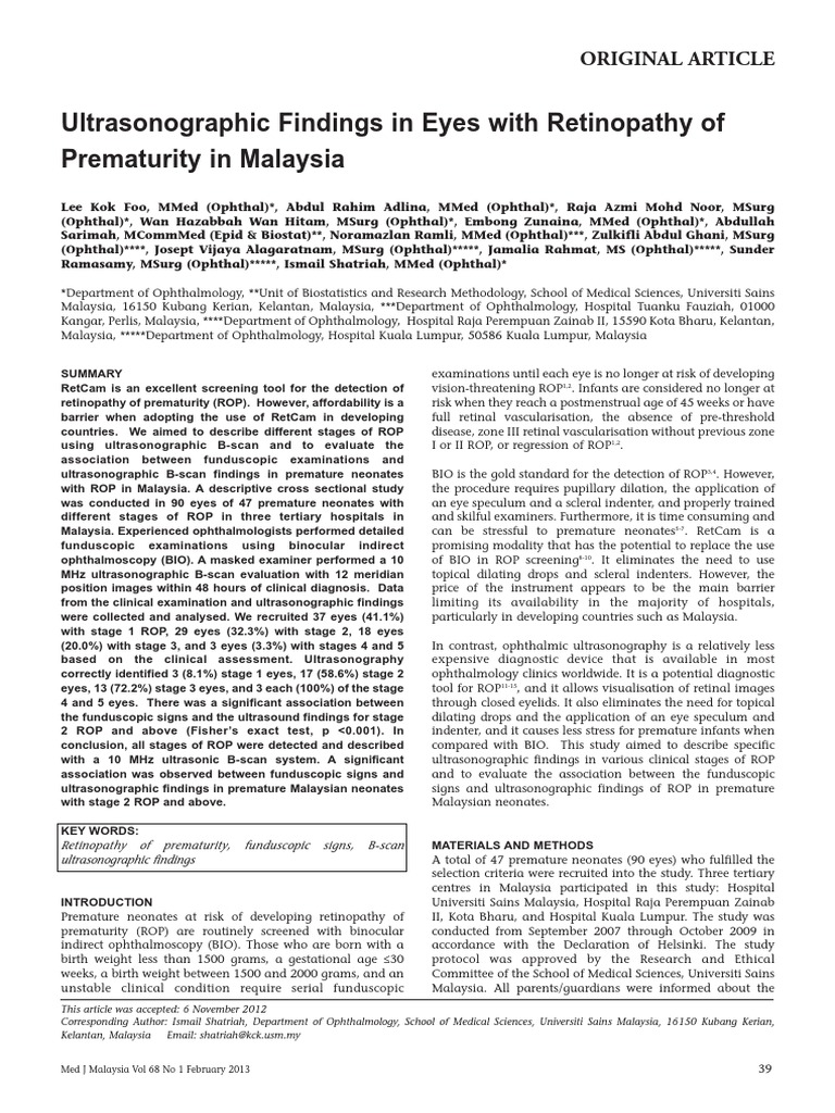 Retinopathy of Prematurity | PDF | Medical Ultrasound | Senses
