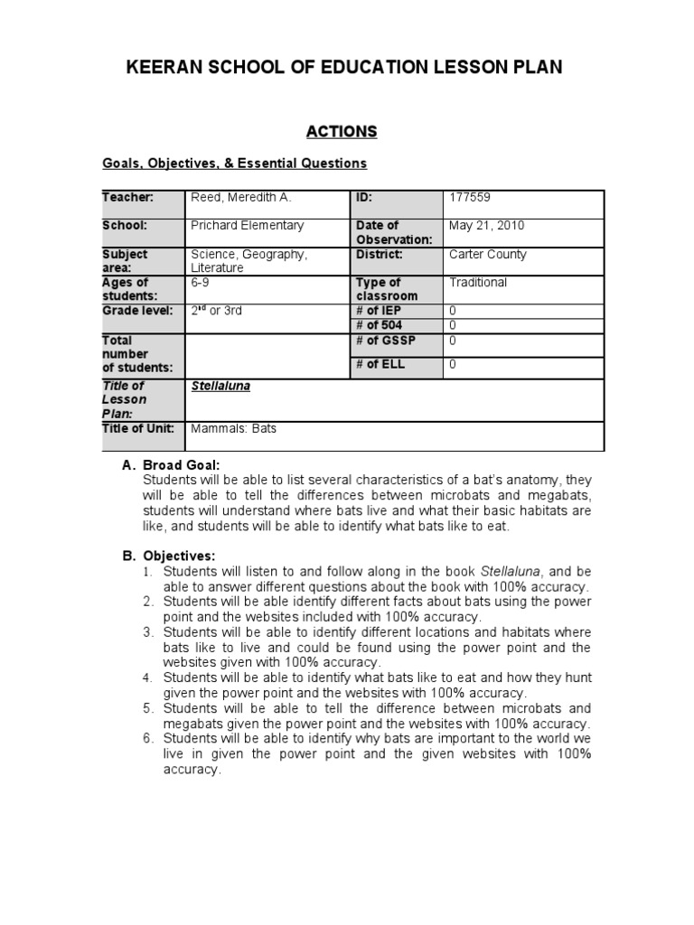 Stellaluna Lesson Plan | Natural Environment | Learning