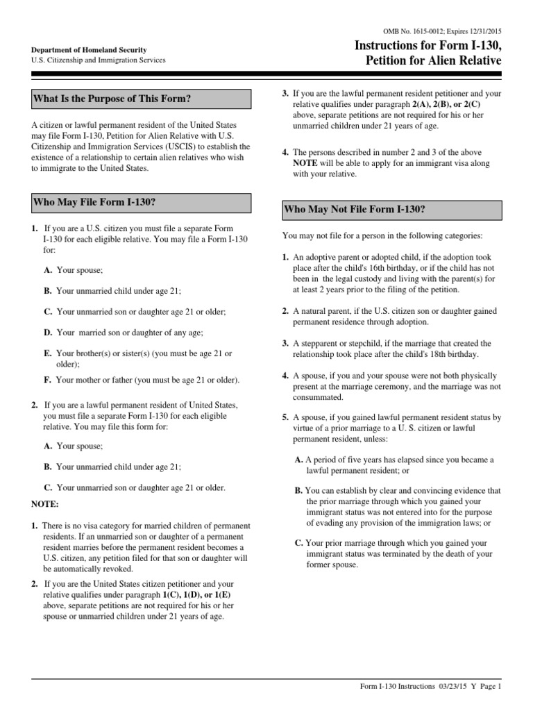 form i 130 instructions for parents