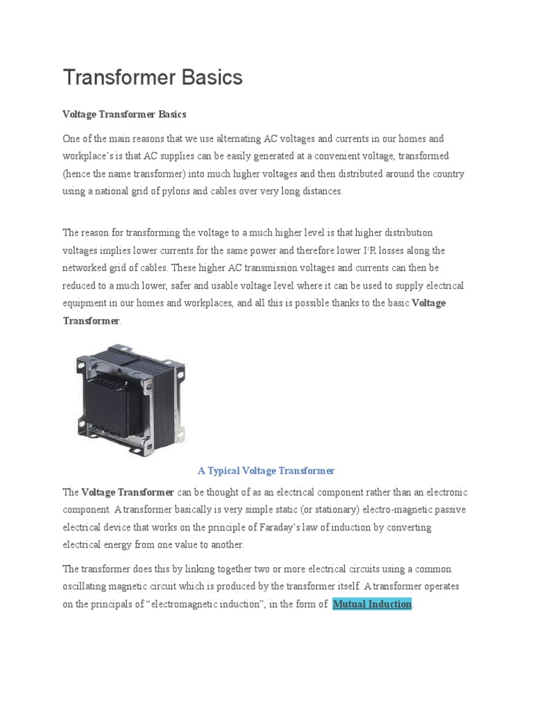 Transformer Basics Pdf Transformer Electromagnetic Induction
