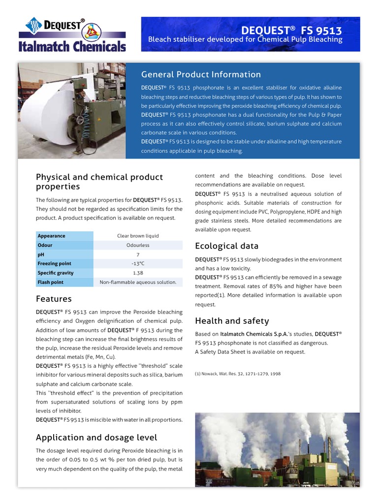 ITAL000002 Pulp Paper Data FS 9513 | PDF | Bleach | Pulp (Paper)
