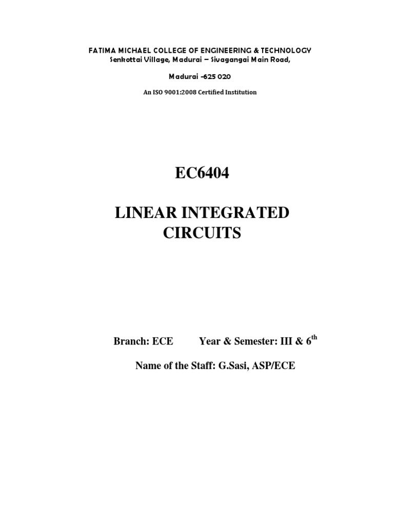 Linear Integrated Circuits Syllabus ECE | PDF | Operational Amplifier ...