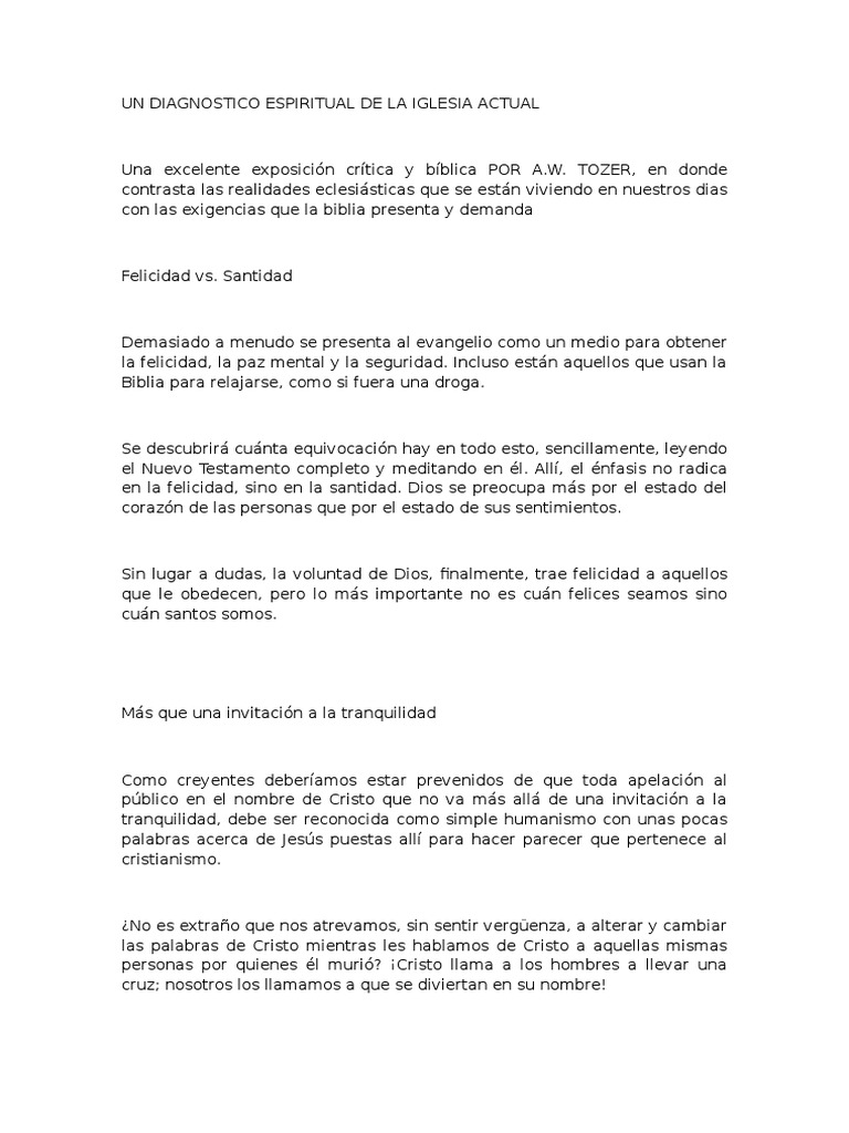 Diagnóstico Espiritual de la Iglesia | PDF | Cristo (título) | Oración