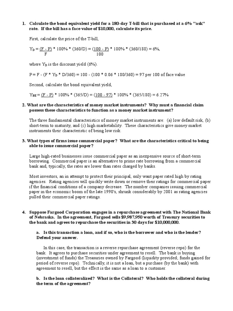 Calculate bond equivalent yield and commercial paper rates PDF