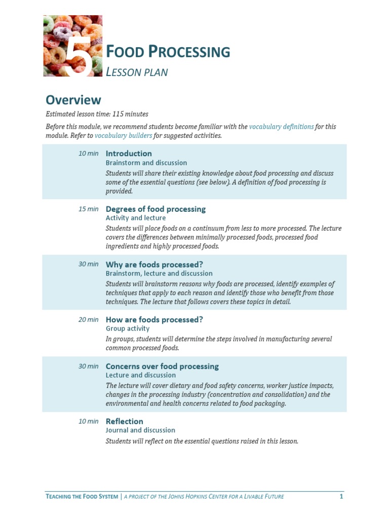 Food ProcessingLesson PDF Foods Food Preservation
