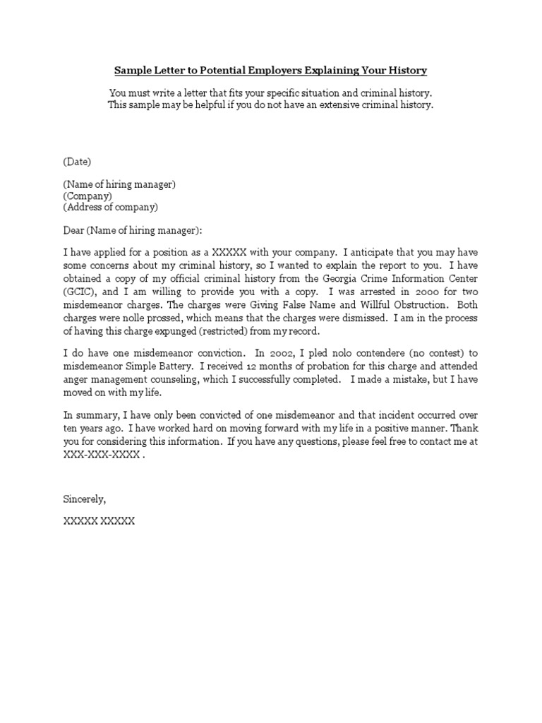 personal statement sample letter of explanation for criminal record