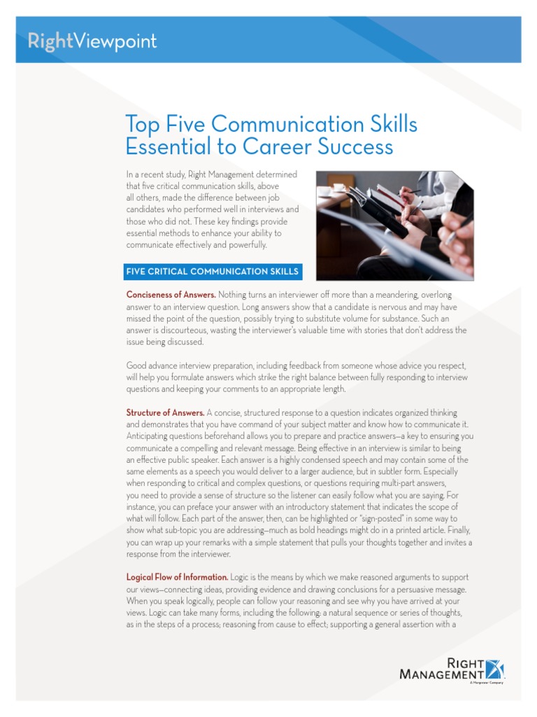 Top Five Communication Skills Essential To Career Success | PDF ...