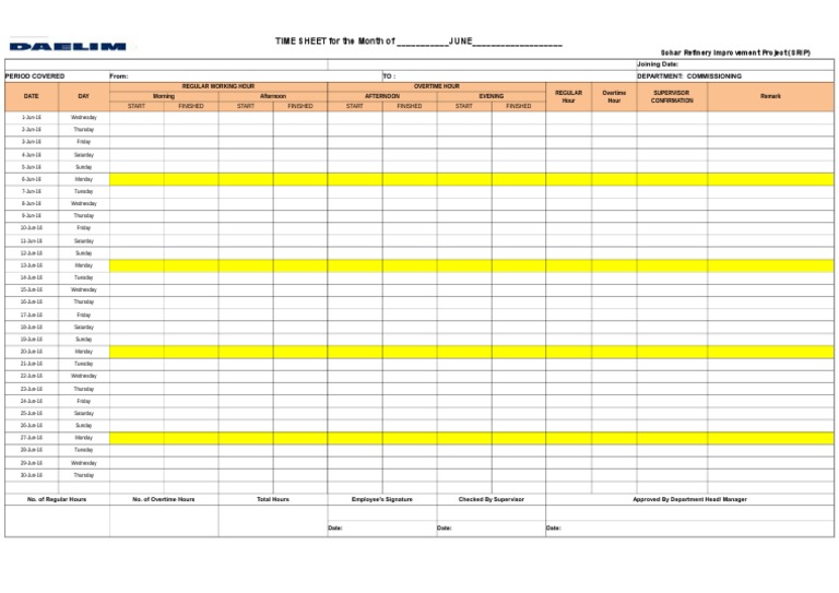 June Time Sheet for SRIP Commissioning | PDF