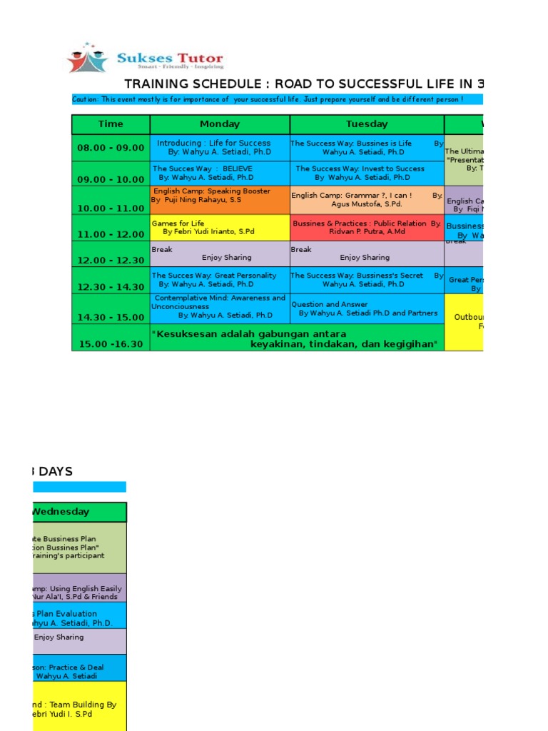 3-Day Success Training Schedule | PDF | Career & Growth