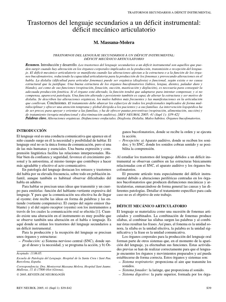 Trastornos Del Lenguaje Secundarios A Un Deficit Instrumental | PDF ...