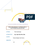 Electrodeposición de oro: Reacciones anódica y catódica